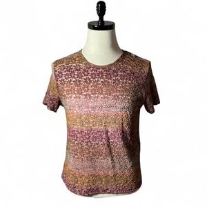 Kathie Lee Collection Sheer Pink Blush Floral Lace‎ Short Sleeve Top